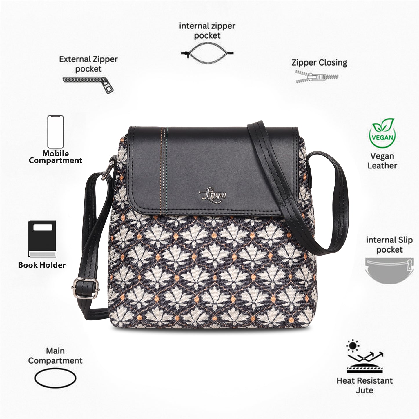 Vegan Leather Deco Floral Sling Bag