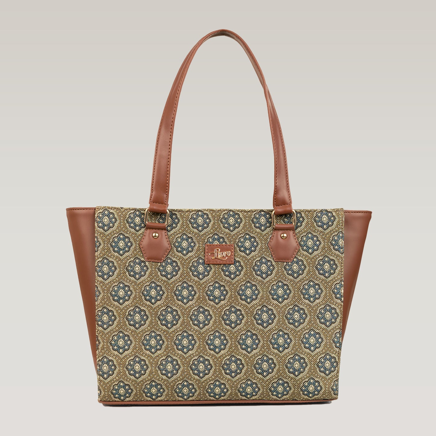 Vegan Leather Bloom Theme Tote Laptop Bag For Women