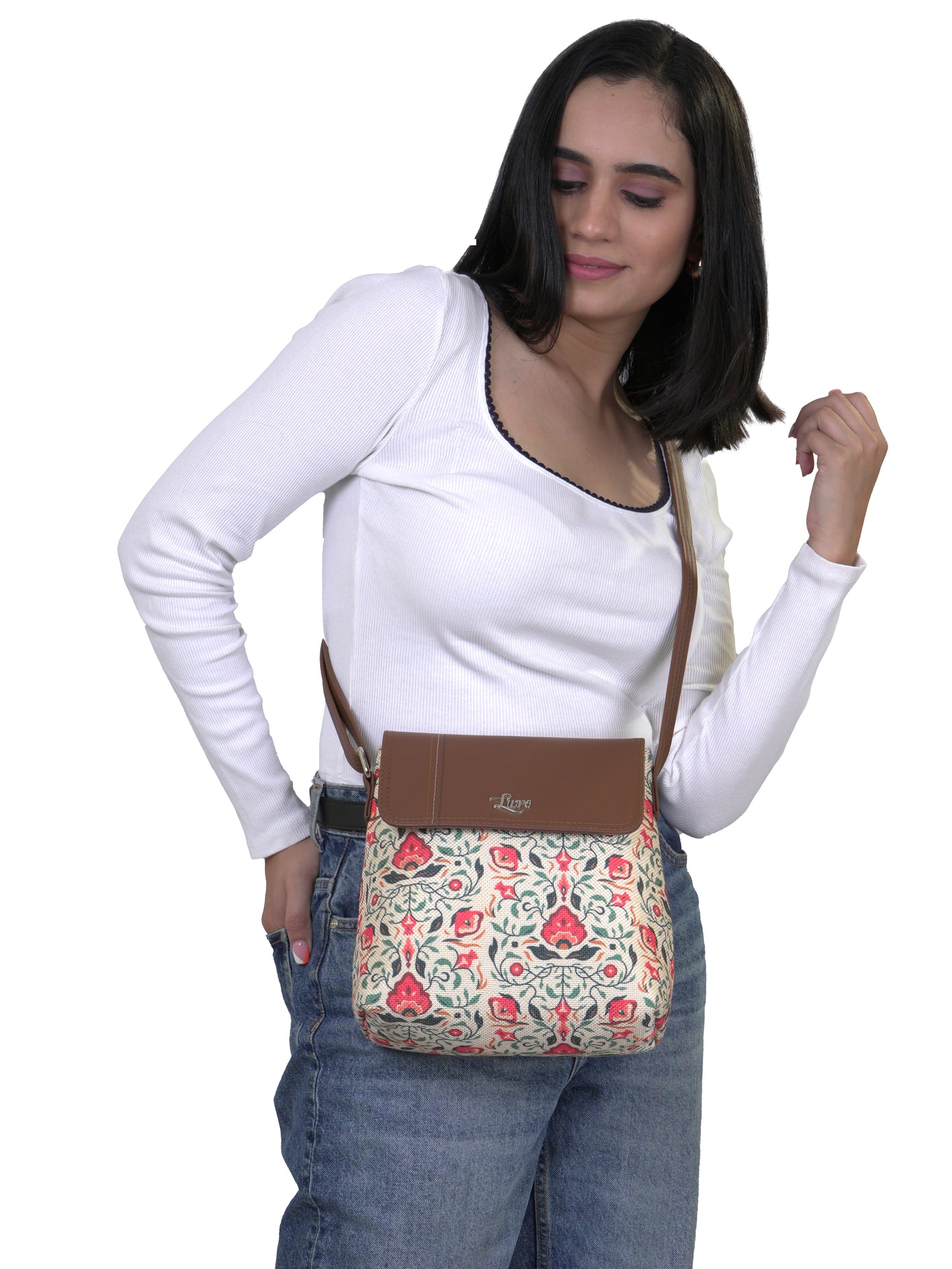 Vegan Leather Lattice Lace Sling Bag