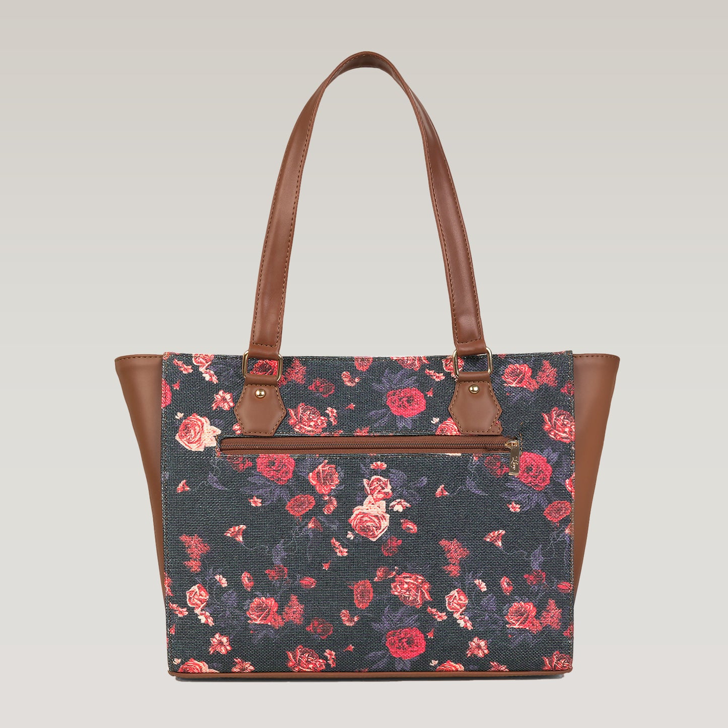 Vegan Leather Red Floral Tote Laptop Bag For Women