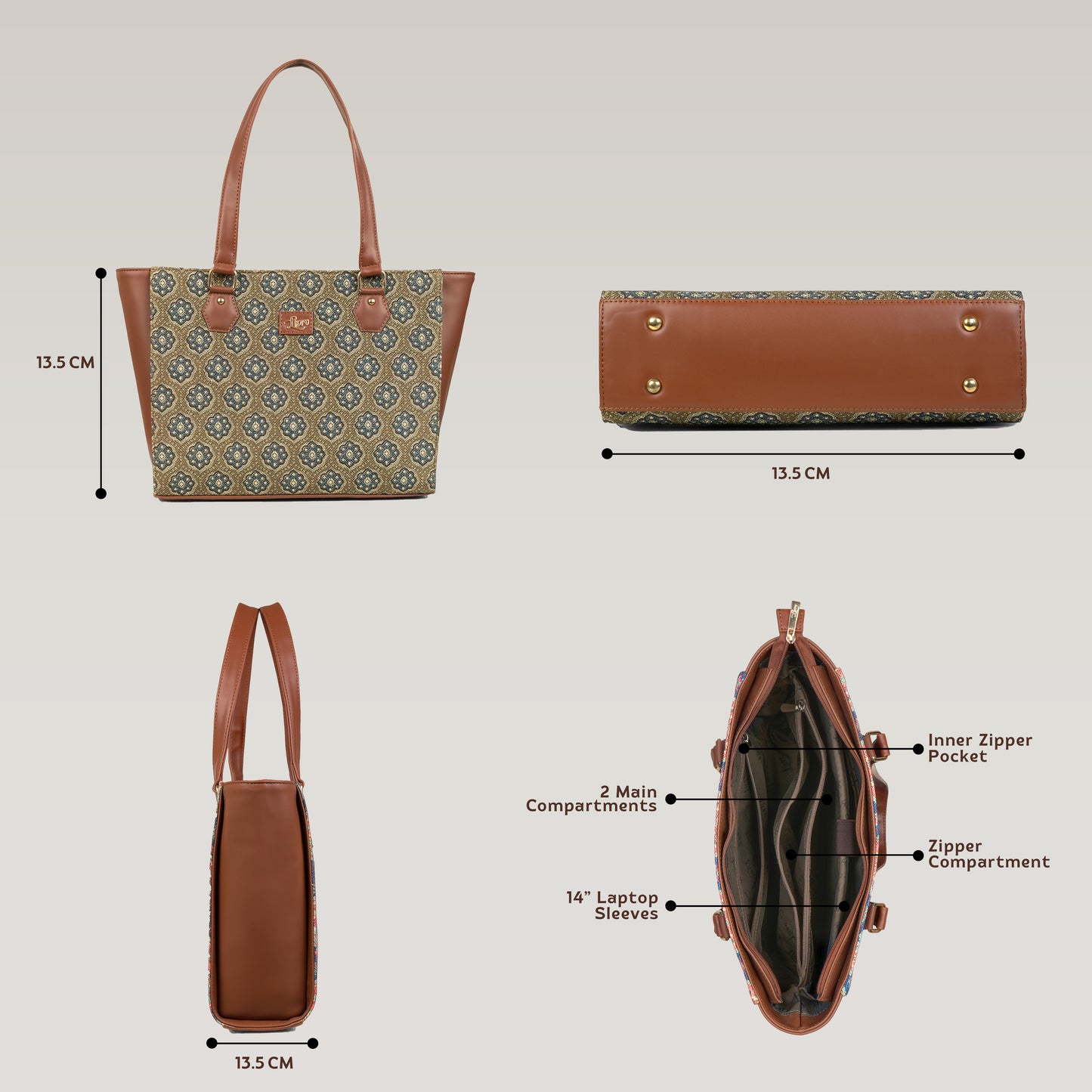 Vegan Leather Bloom Theme Tote Laptop Bag For Women
