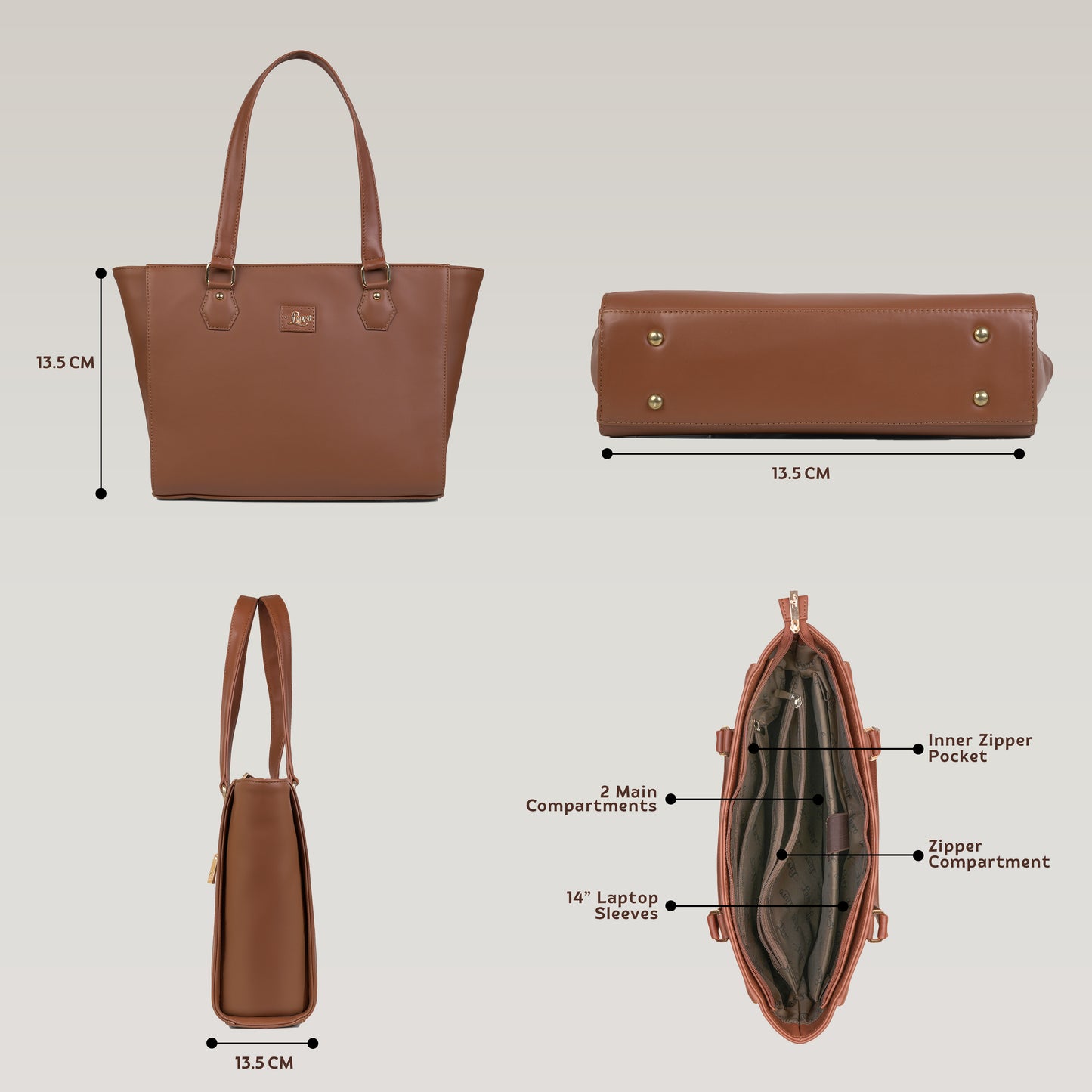 Vegan Leather Brown Tote Laptop Bag For Women