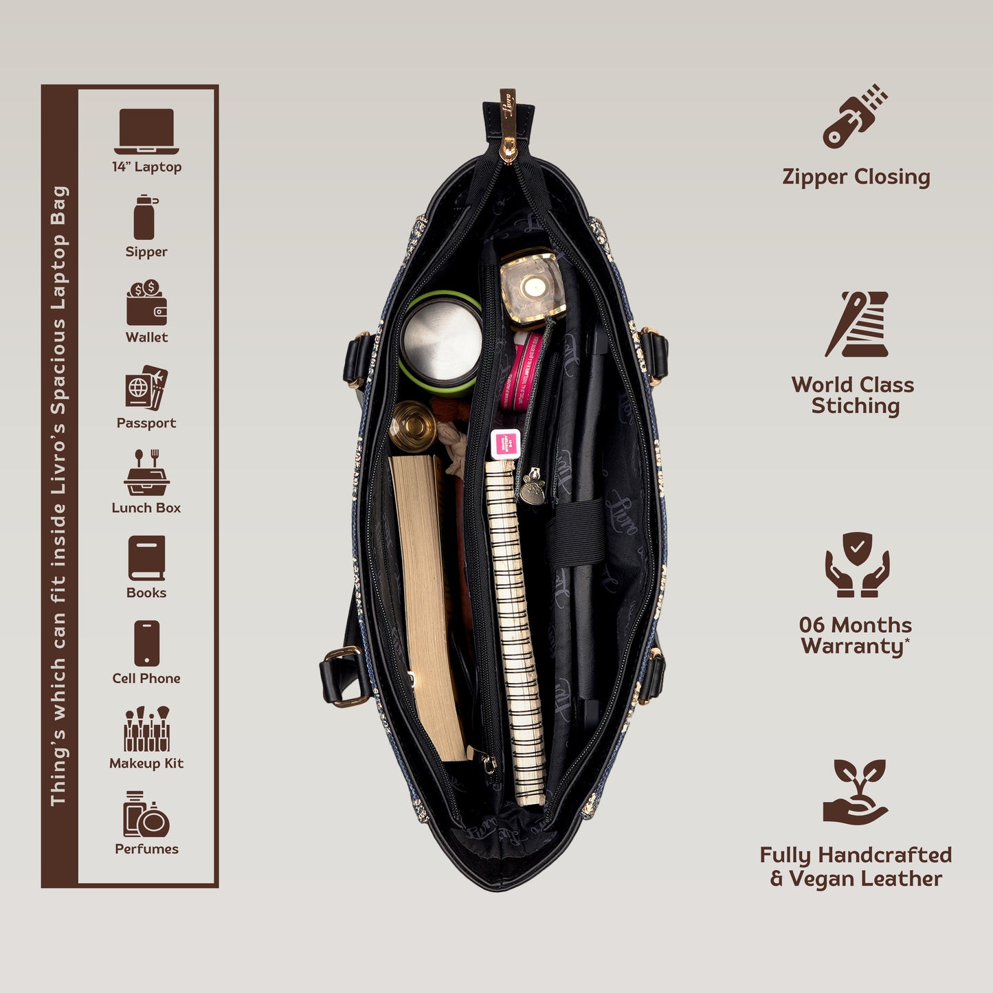 Vegan Leather Mongol Tote Laptop Bag For Women