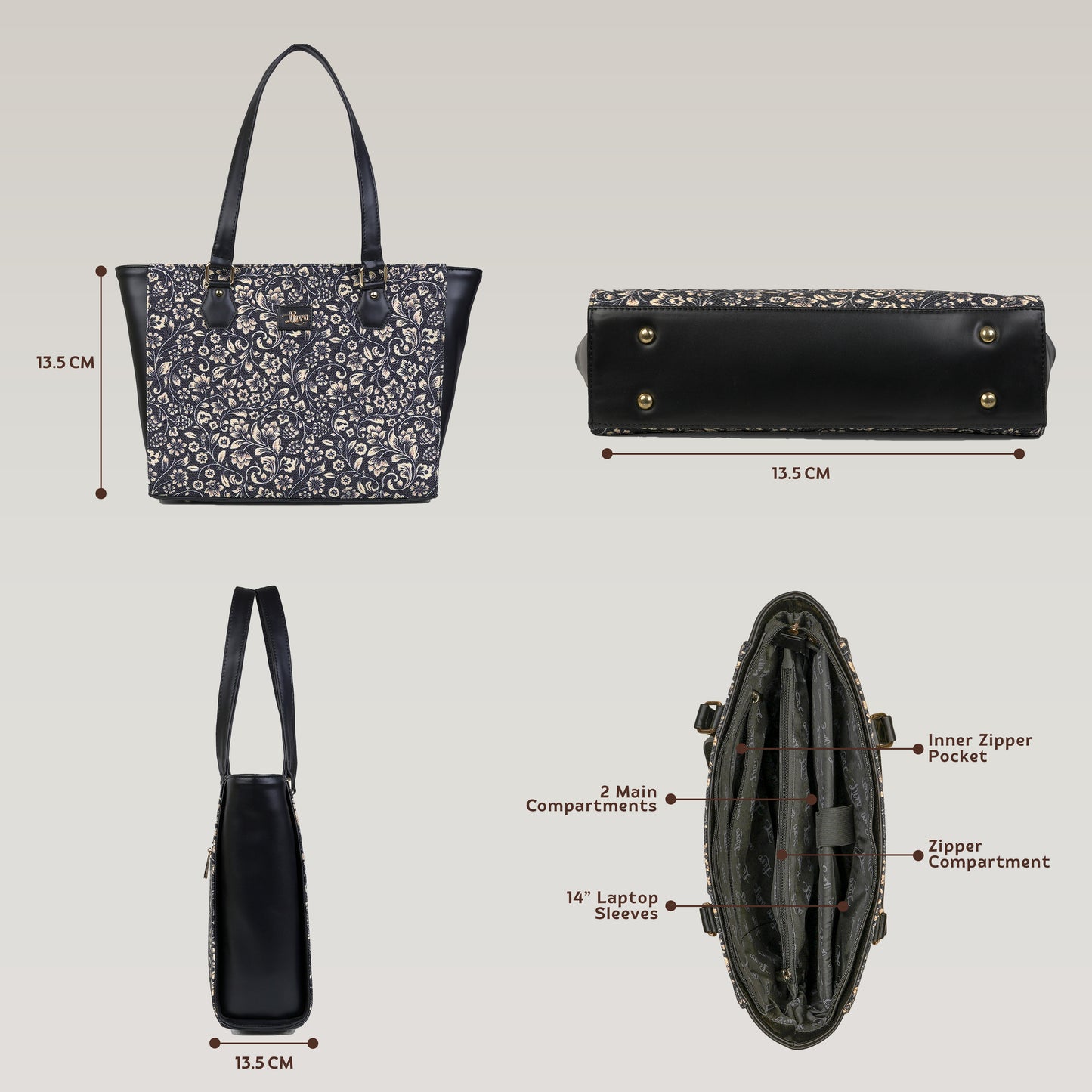 Vegan Leather Botanical Bloom Tote Laptop Bag For Women