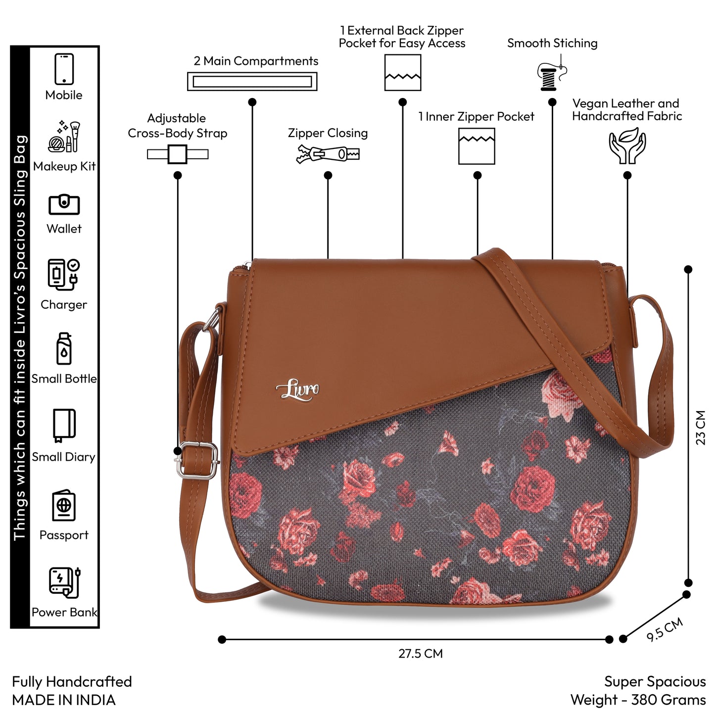 Vegan Leather Red Floral Sling Bag