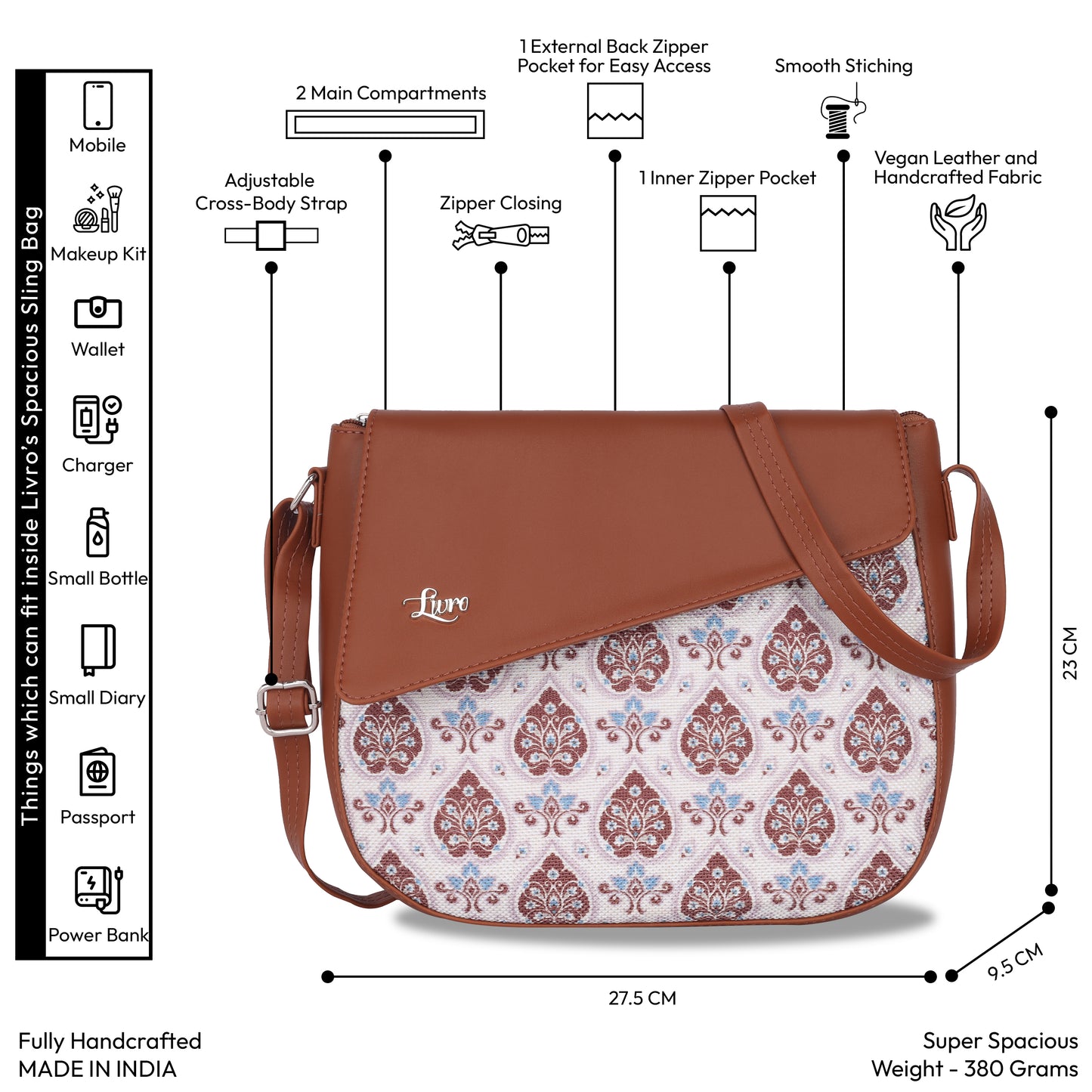 Vegan Leather Purple White Sling Bag
