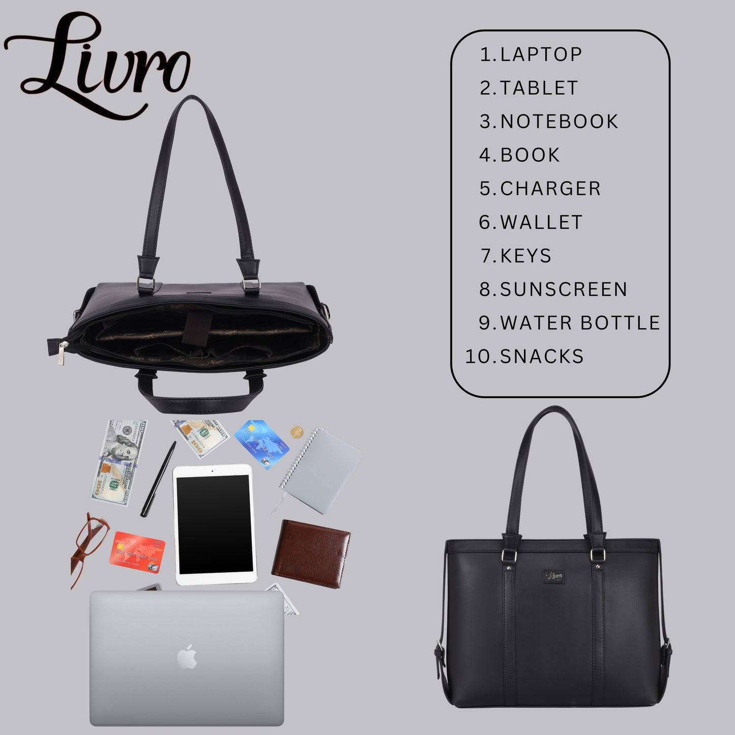 Vegan Leather Plain Black Women's Office Bag