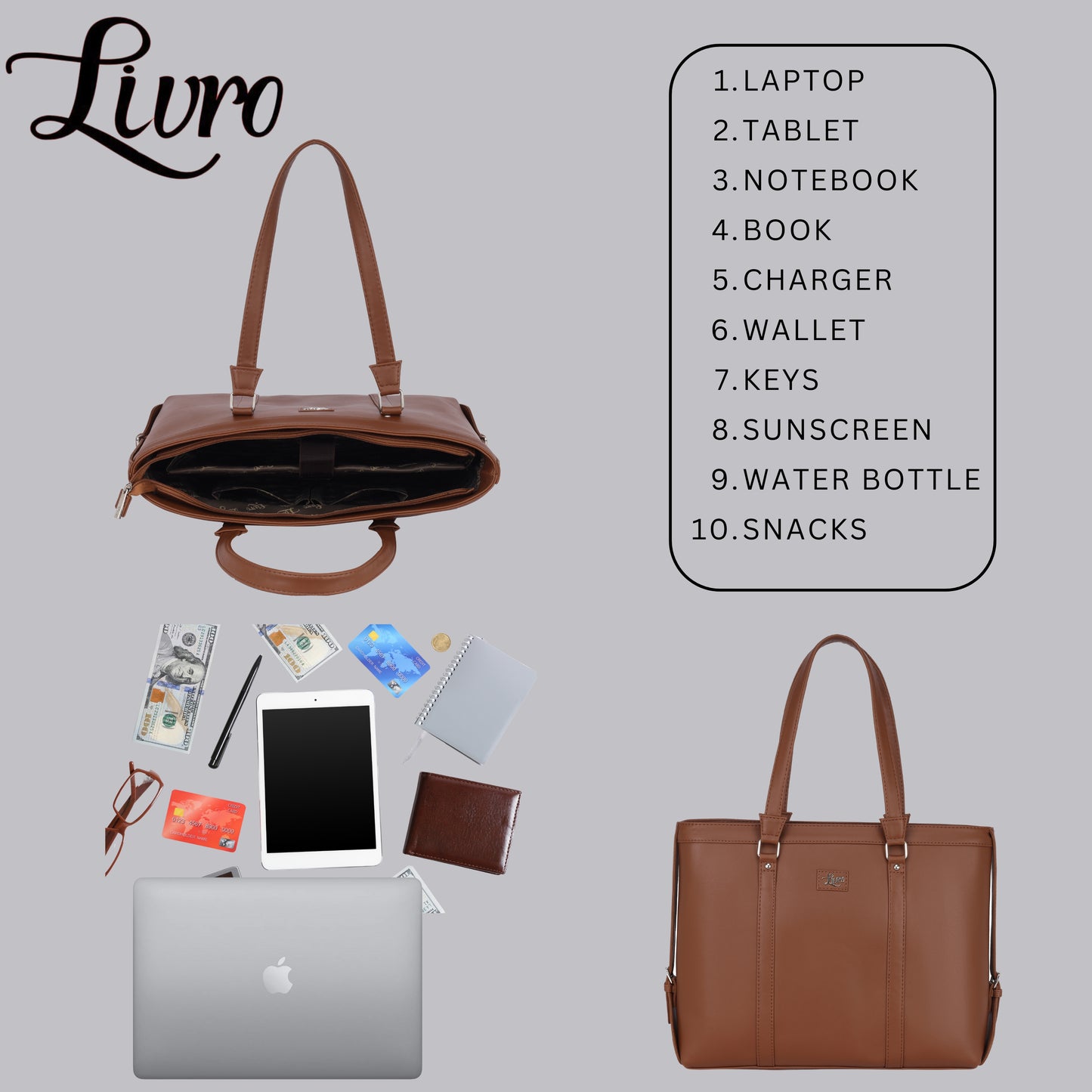 Vegan Leather Plain Brown Women's Office Bag