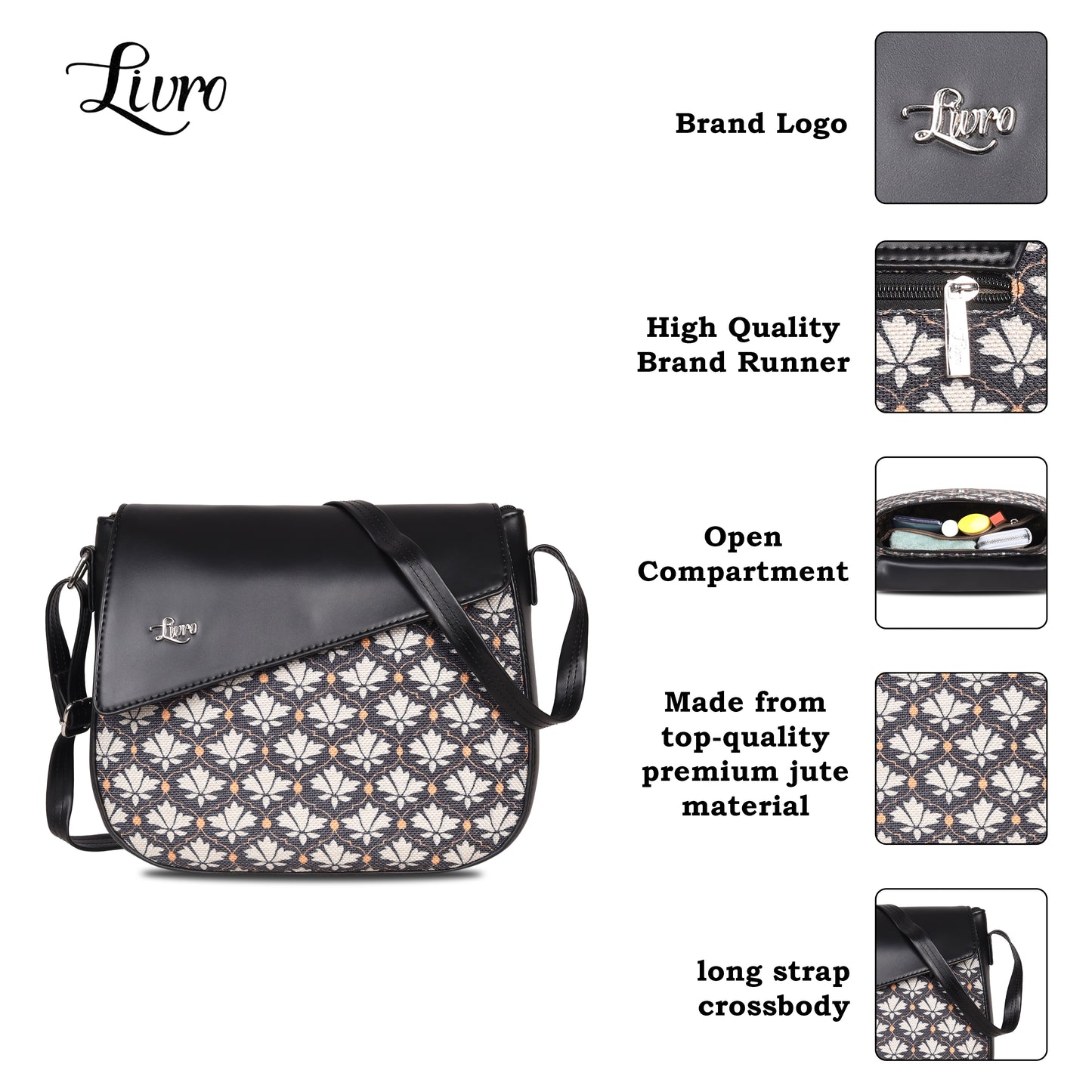 Vegan Leather Deco Floral Sling Bag