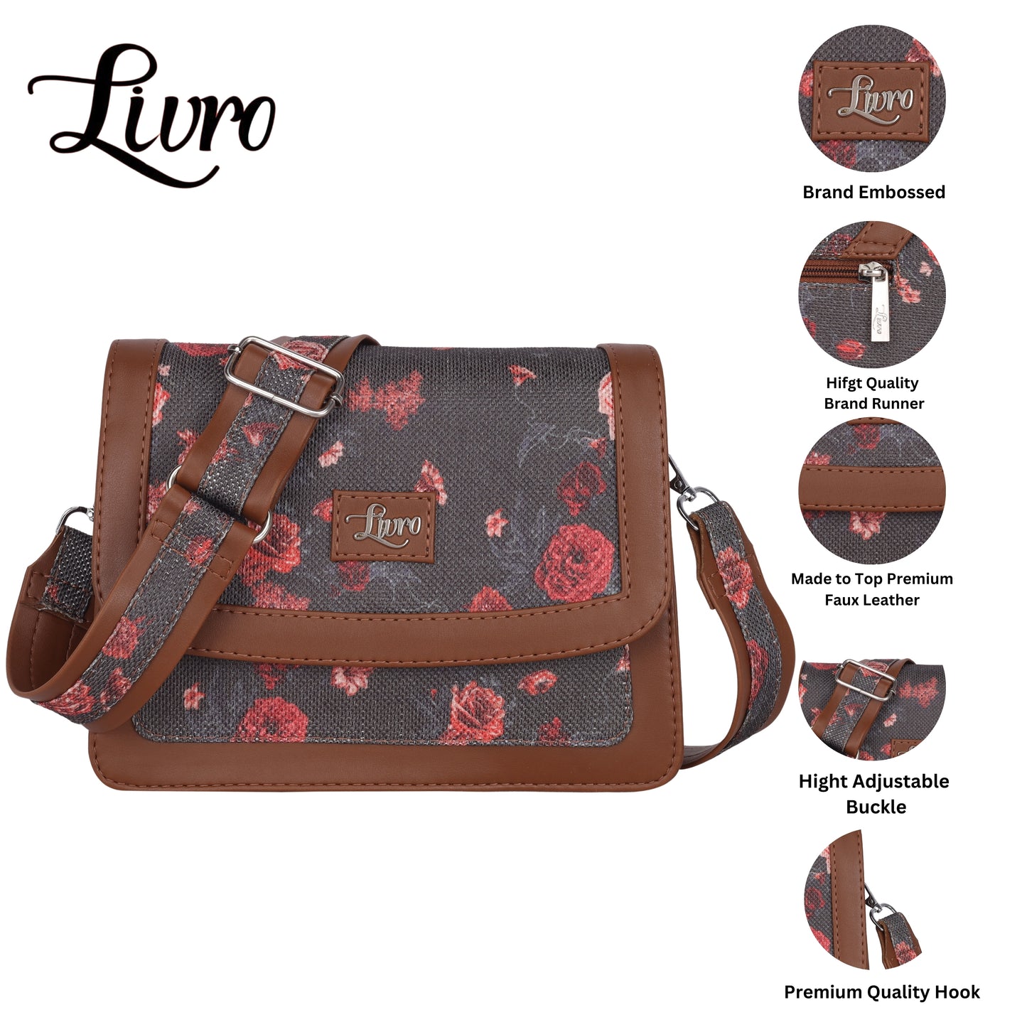 Vegan Leather Red Floral Sling Bag