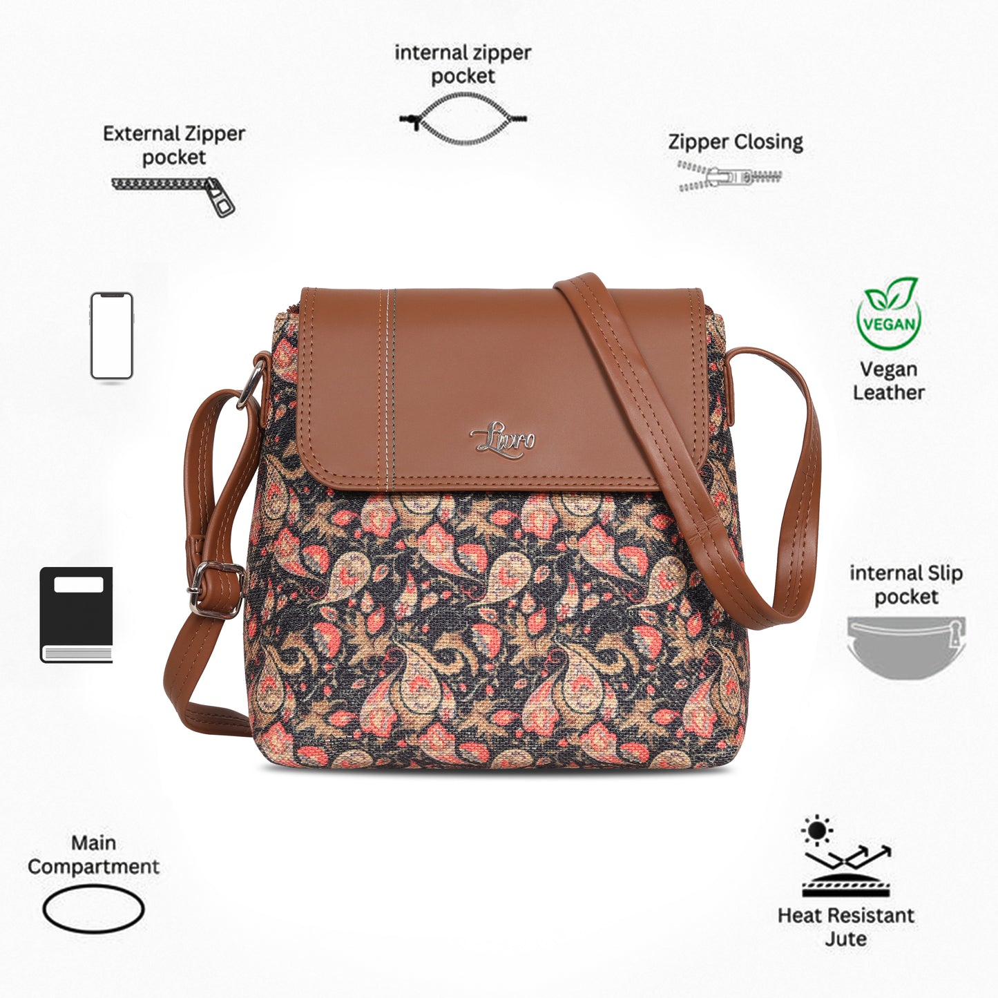Vegan Leather Pisley Floral Sling Bag