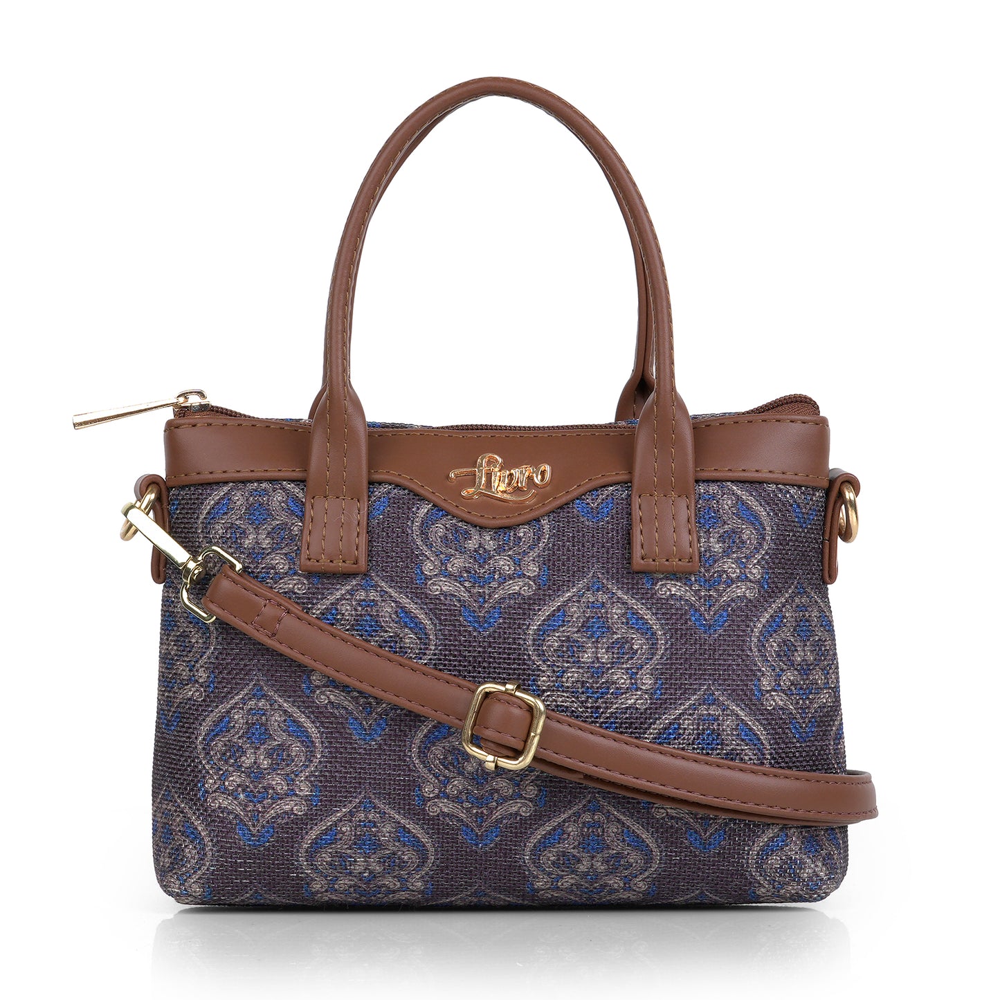 Lily Vegan Leather Blossom Blue Brown Sling Bag
