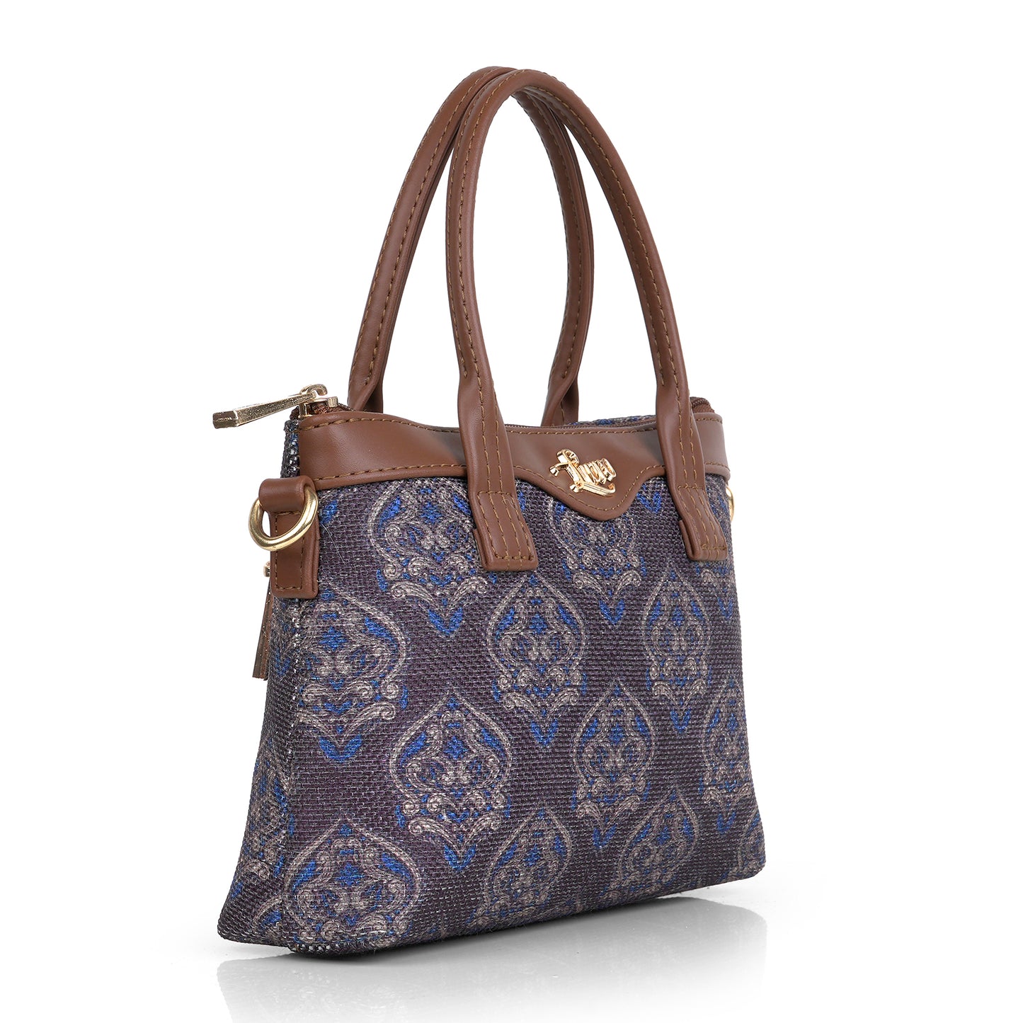 Lily Vegan Leather Blossom Blue Brown Sling Bag