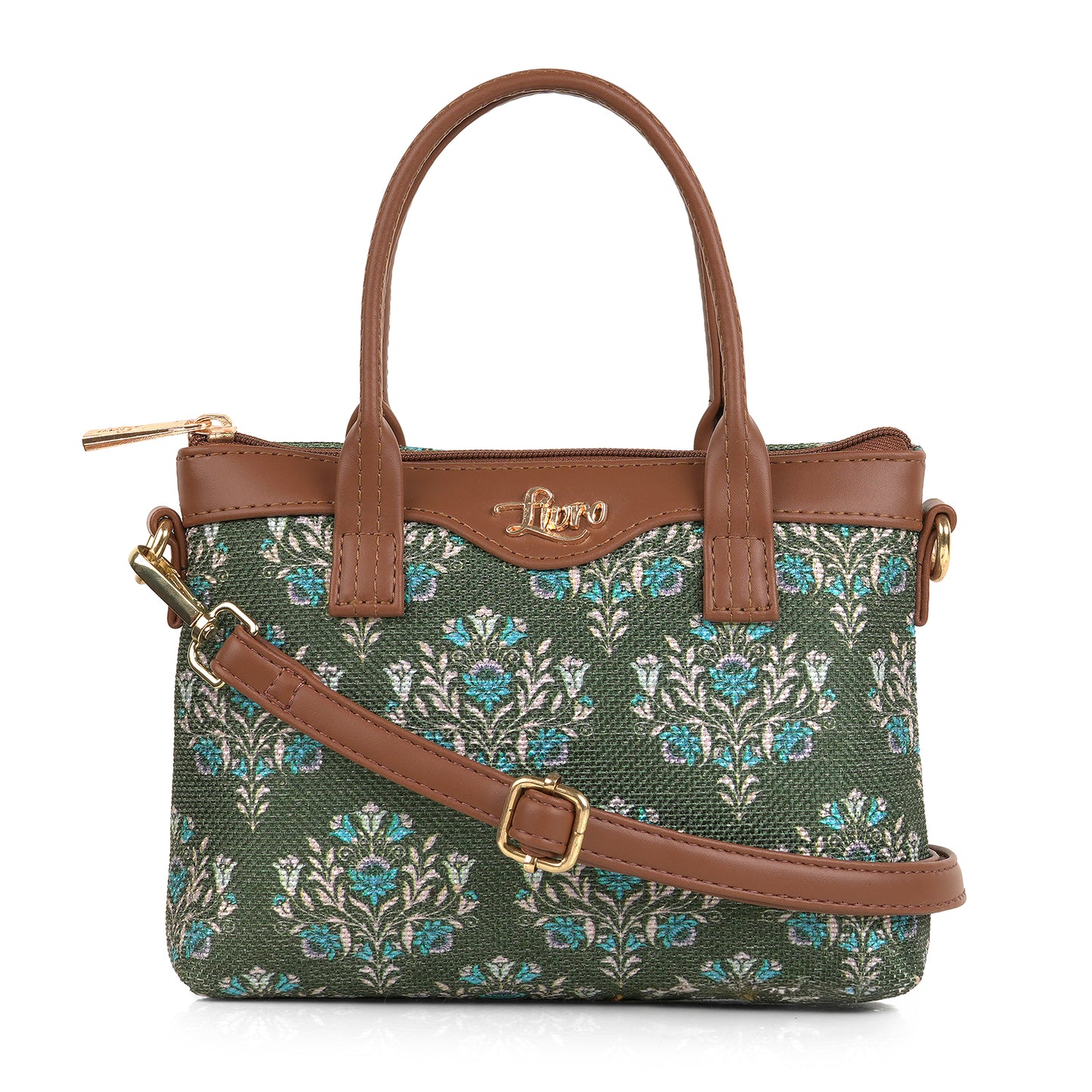 Lily Vegan Leather Damask Green Brown Sling Bag