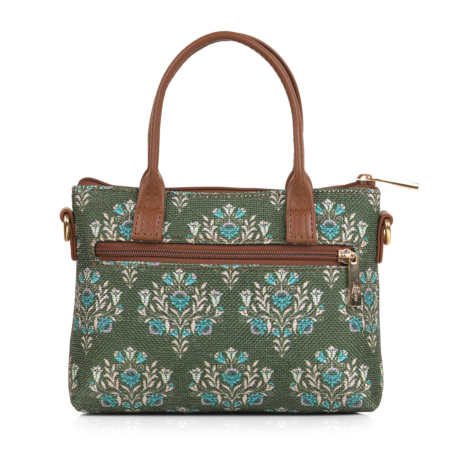 Lily Vegan Leather Damask Green Brown Sling Bag