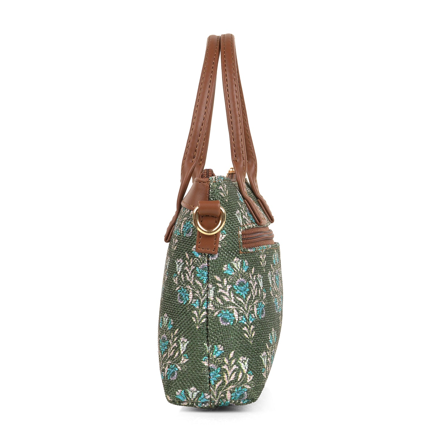 Lily Vegan Leather Damask Green Brown Sling Bag