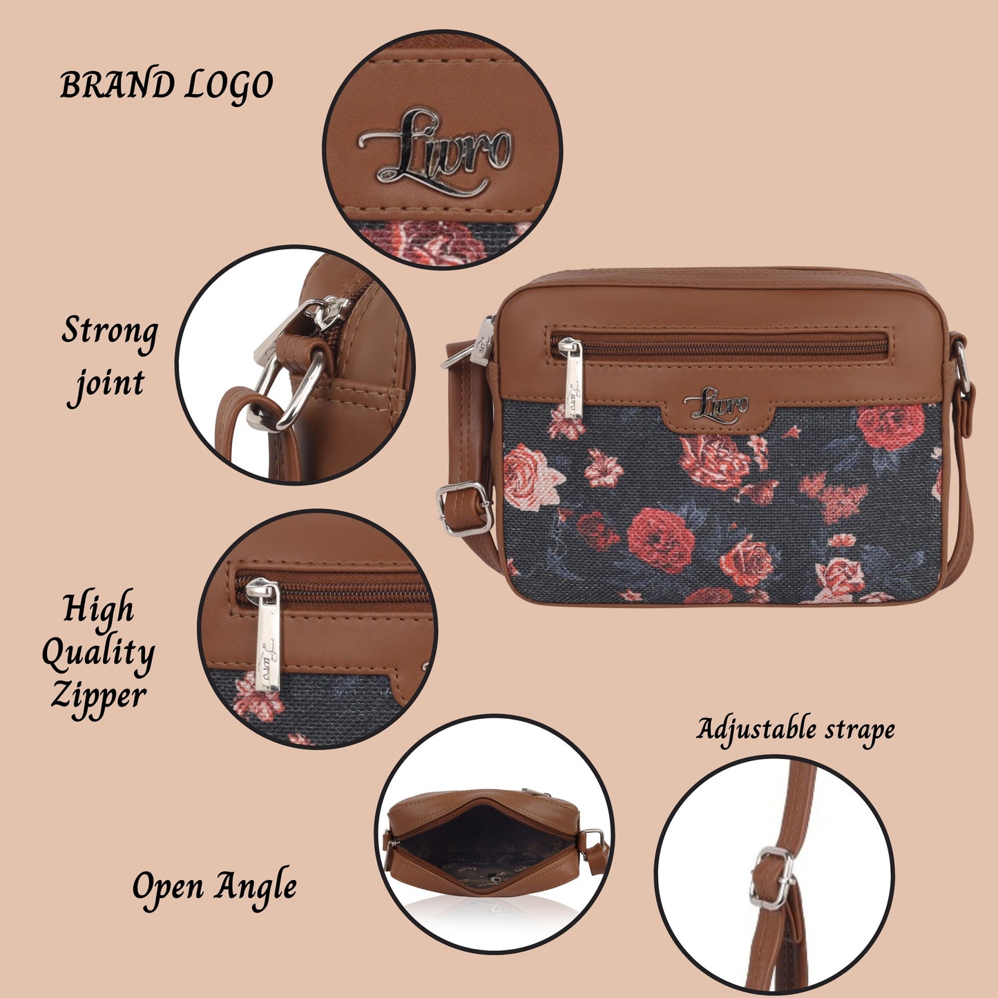 Vegan Leather Red Floral Sling bag