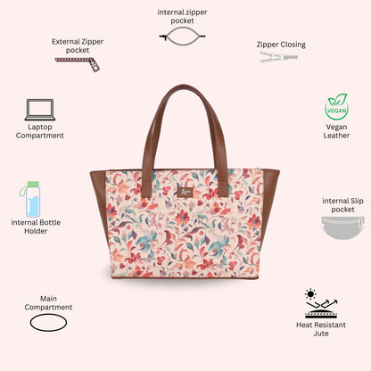 Sketchy Floral Beige Tote Bag