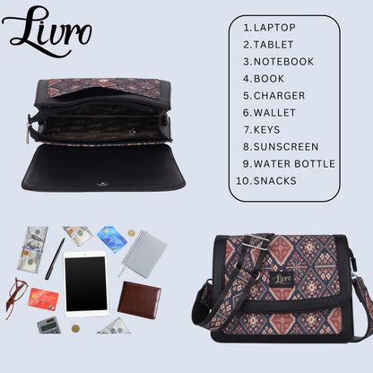 LIVRO Jute Printed Hand Crafted Vegan Leather styles Flap Sling Bag