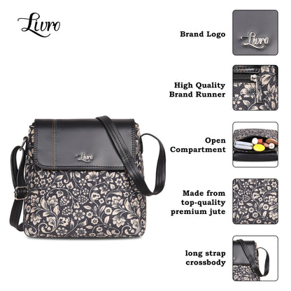 Deco Floral Vegan Leather Jute Sling Bag