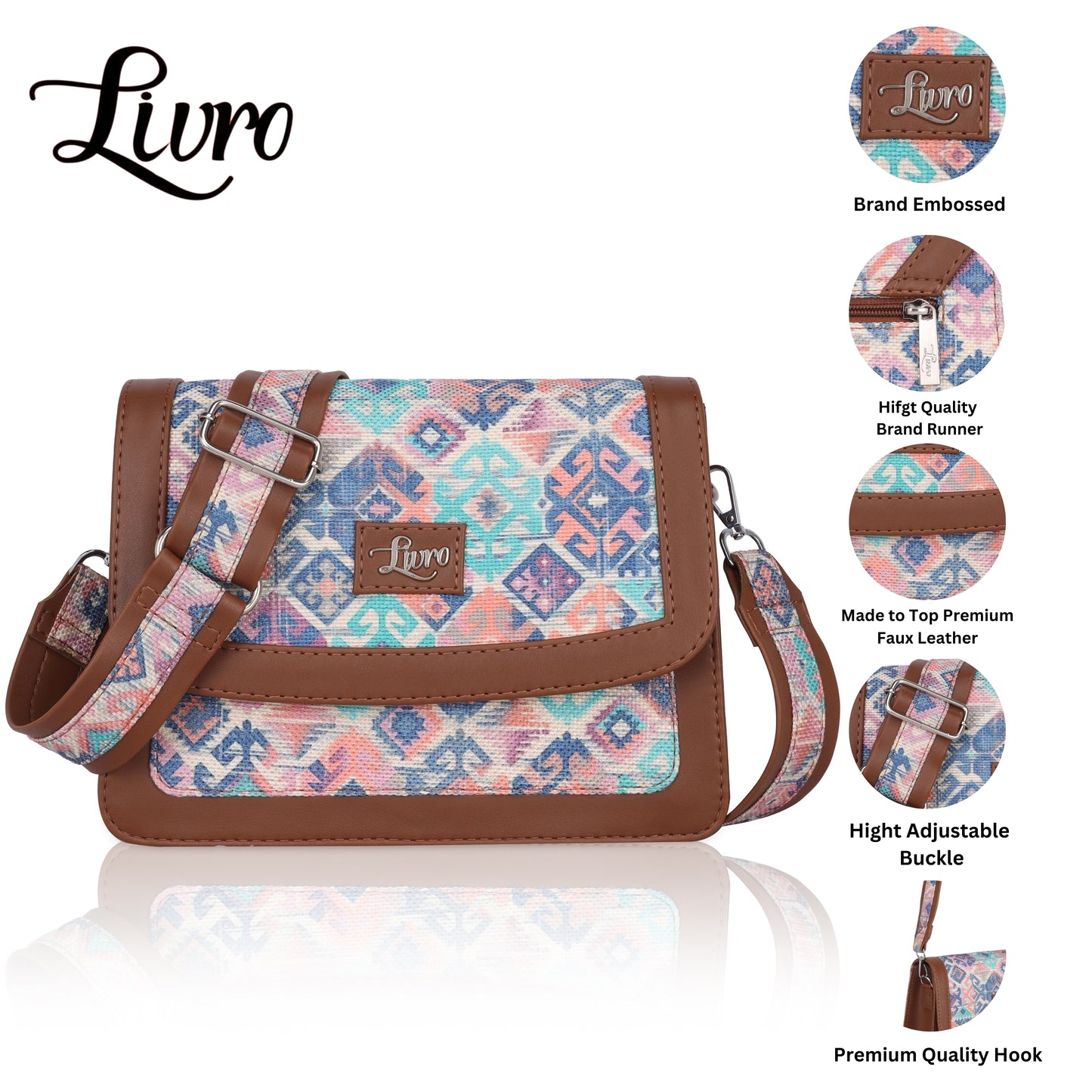 LIVRO Jute Printed Hand Crafted Vegan Leather styles Flap Sling Bag