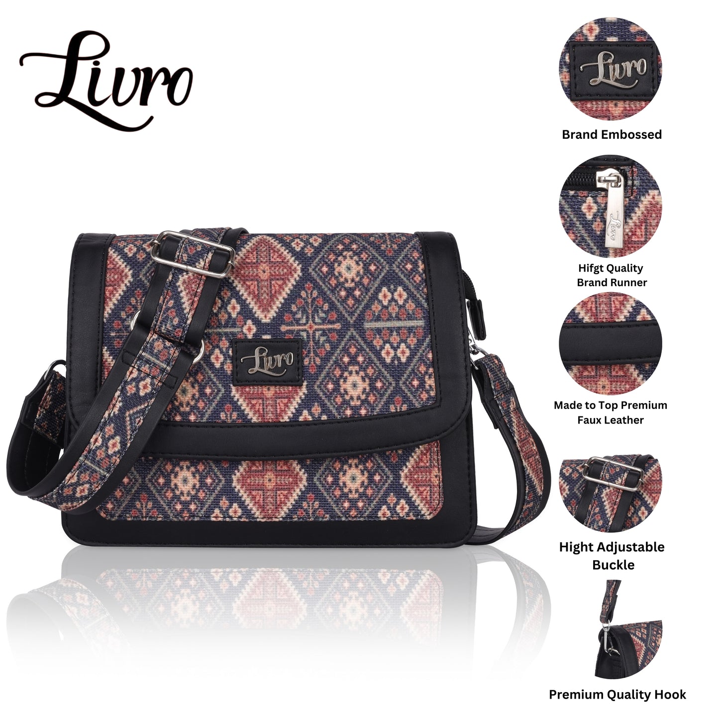 LIVRO Jute Printed Hand Crafted Vegan Leather styles Flap Sling Bag