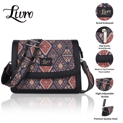 LIVRO Jute Printed Hand Crafted Vegan Leather styles Flap Sling Bag