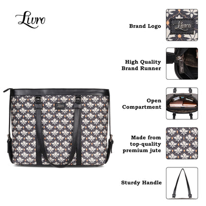 Vegan Leather Jute Printed Deco Floral Office & Laptop Bag