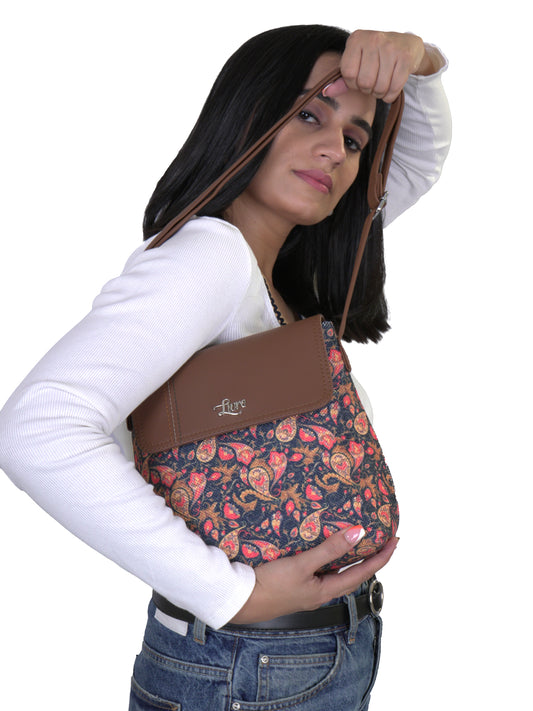 Vegan Leather Pisley Floral Sling Bag