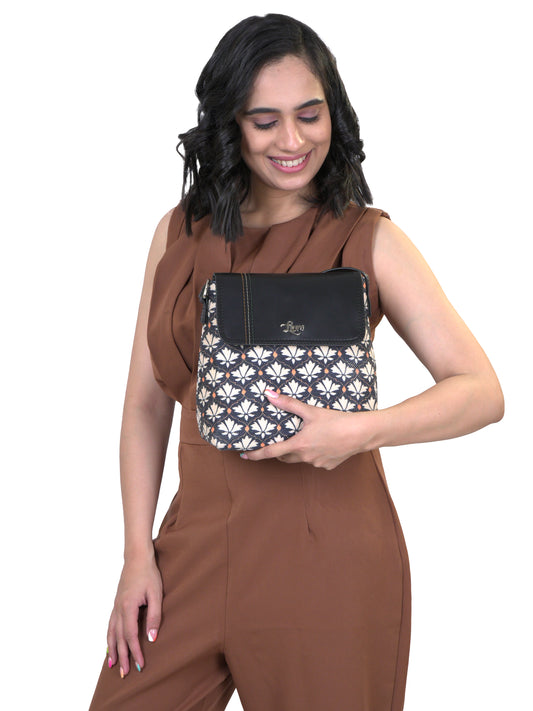 Vegan Leather Deco Floral Sling Bag