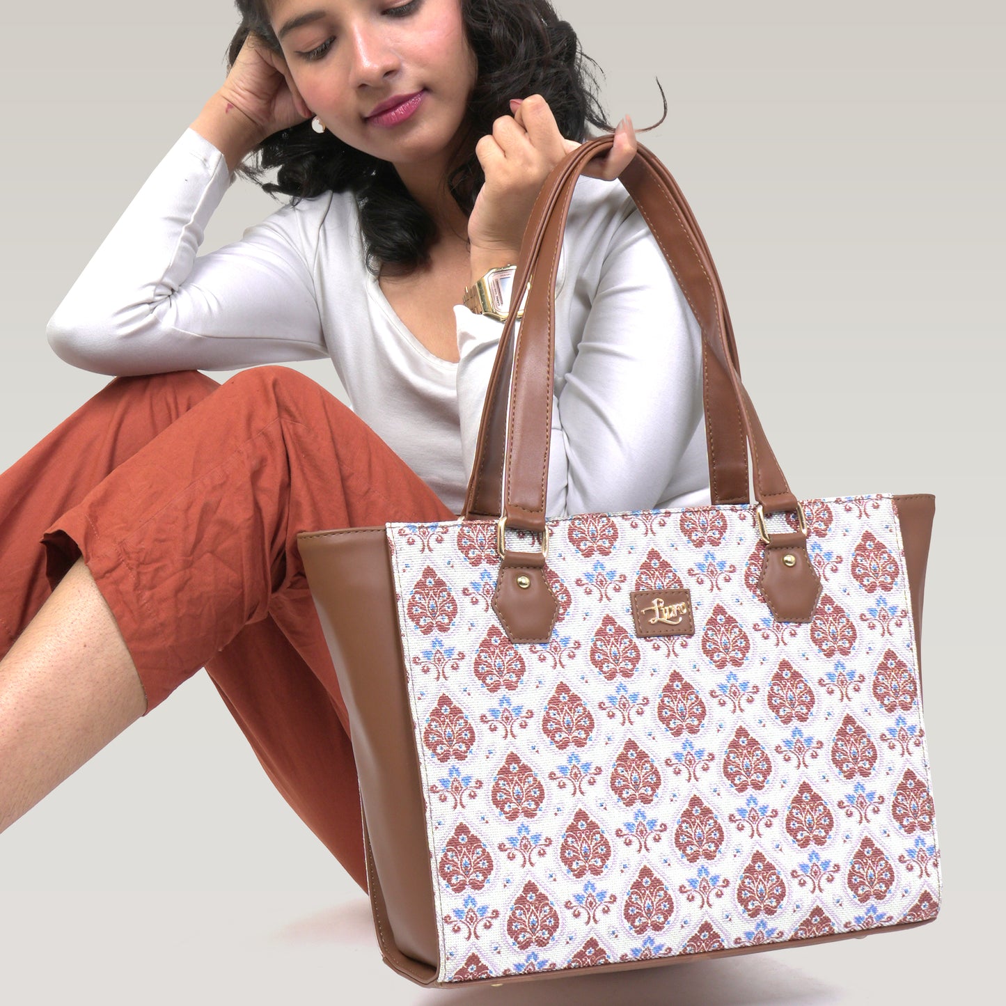 Vegan Leather Purple White Tote Laptop Bag For Women