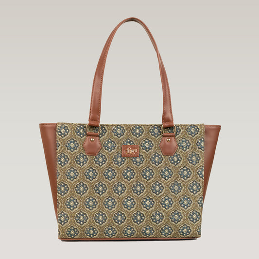 Vegan Leather Bloom Theme Tote Laptop Bag For Women