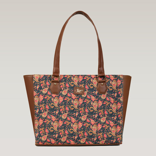 Vegan Leather Paisley Floral Tote Laptop Bag For Women