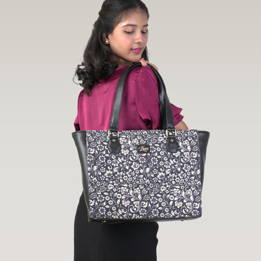 Vegan Leather Botanical Bloom Tote Laptop Bag For Women