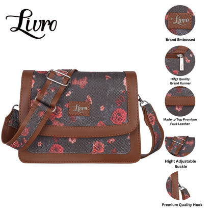 LIVRO Jute Printed Hand Crafted Vegan Leather styles Flap Sling Bag