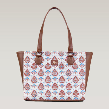 Vegan Leather Purple White Tote Laptop Bag For Women