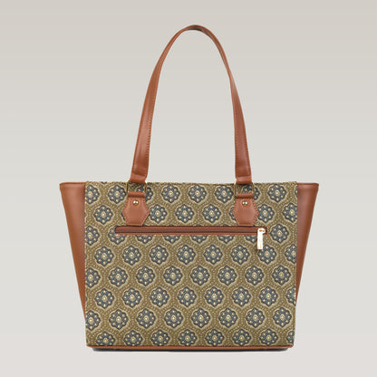 Vegan Leather Bloom Theme Tote Laptop Bag For Women