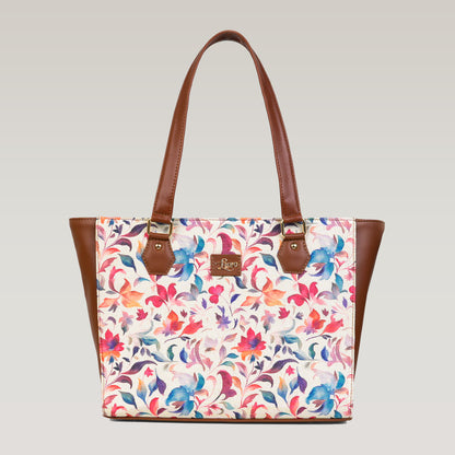 Vegan Leather Skecthy Floral Tote Laptop Bag For Women