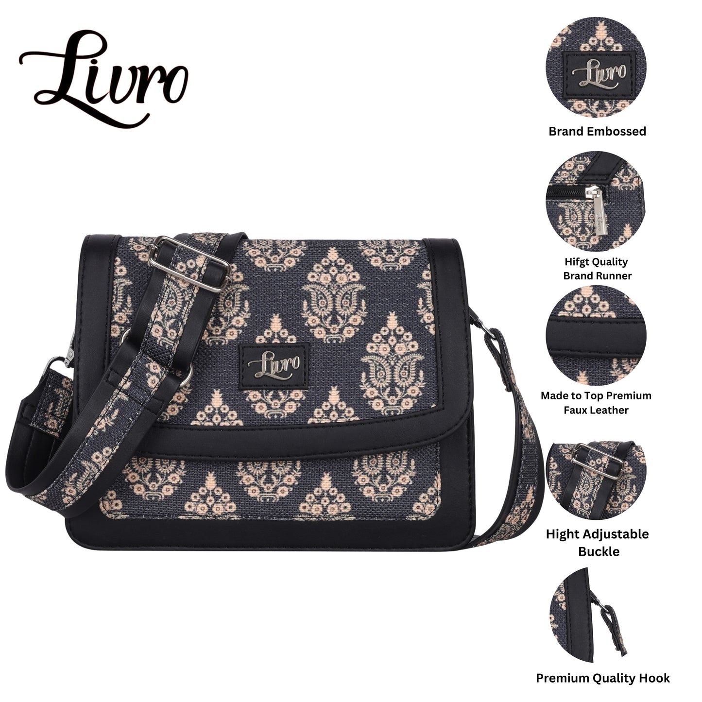 LIVRO Jute Printed Hand Crafted Vegan Leather styles Flap Sling Bag