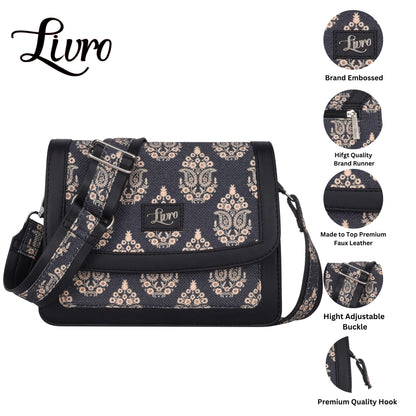 LIVRO Jute Printed Hand Crafted Vegan Leather styles Flap Sling Bag