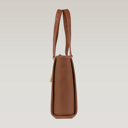 Vegan Leather Brown Tote Laptop Bag For Women