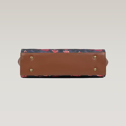 Vegan Leather Red Floral Tote Laptop Bag For Women