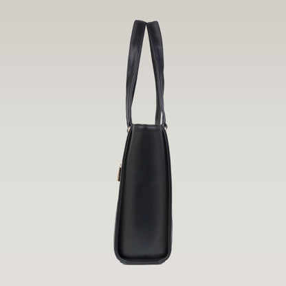 Vegan Leather Black Tote Laptop Bag For Women