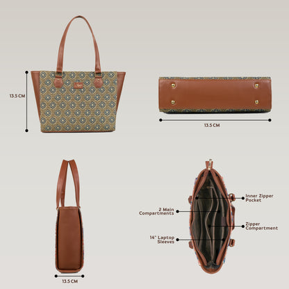 Vegan Leather Bloom Theme Tote Laptop Bag For Women