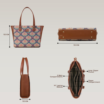 Vegan Leather Floral Flourish Tote Laptop Bag For Women