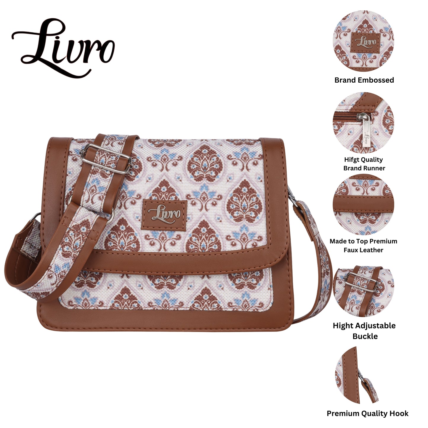 LIVRO Jute Printed Hand Crafted Vegan Leather styles Flap Sling Bag