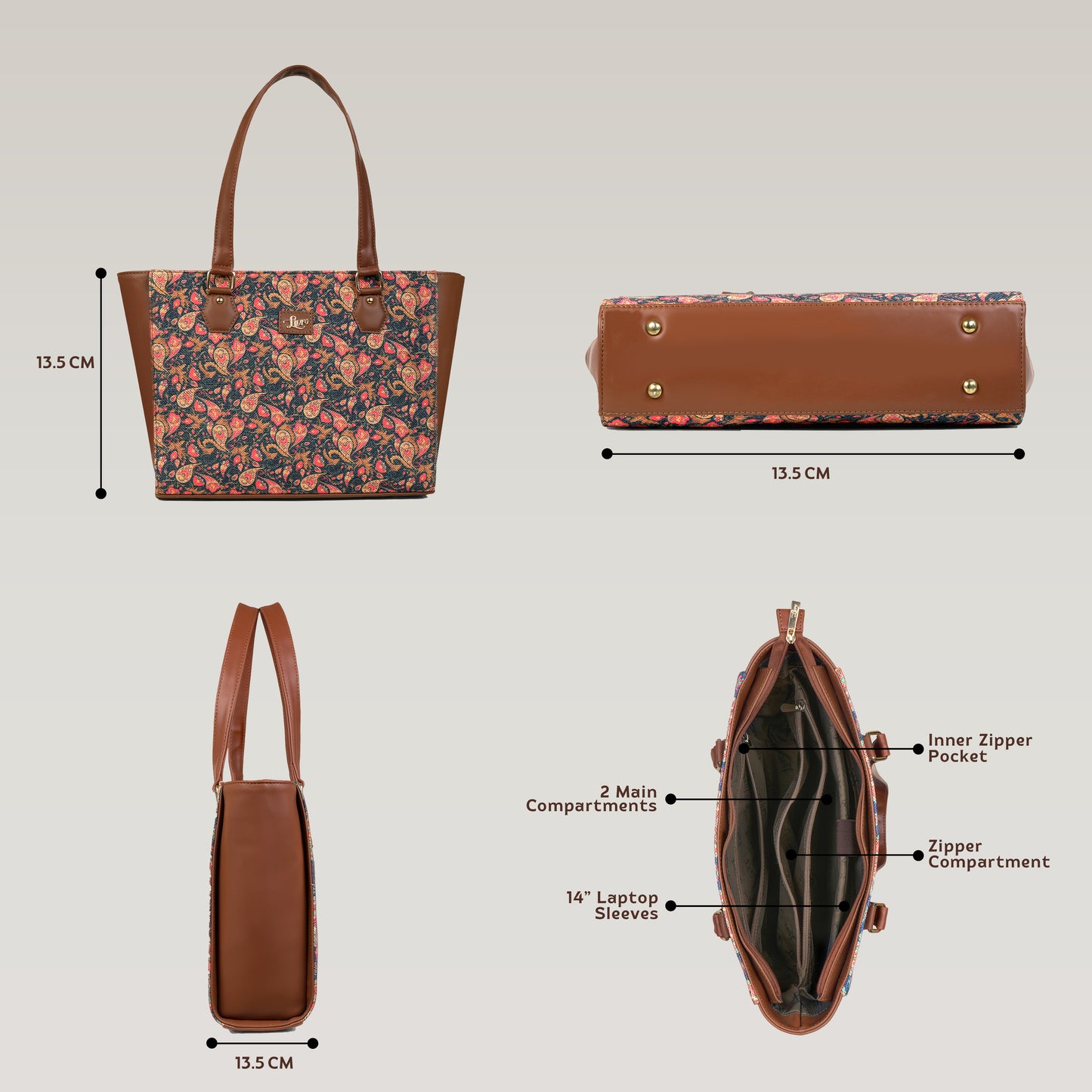 Vegan Leather Paisley Floral Tote Laptop Bag For Women