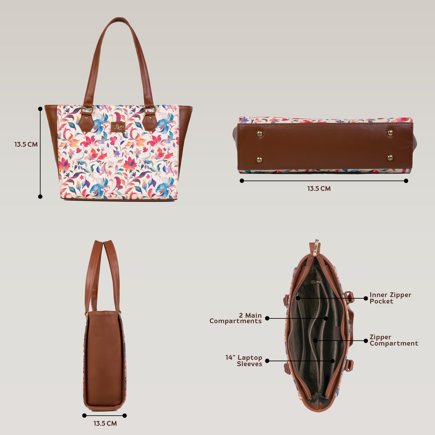 Vegan Leather Skecthy Floral Tote Laptop Bag For Women