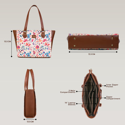 Vegan Leather Skecthy Floral Tote Laptop Bag For Women
