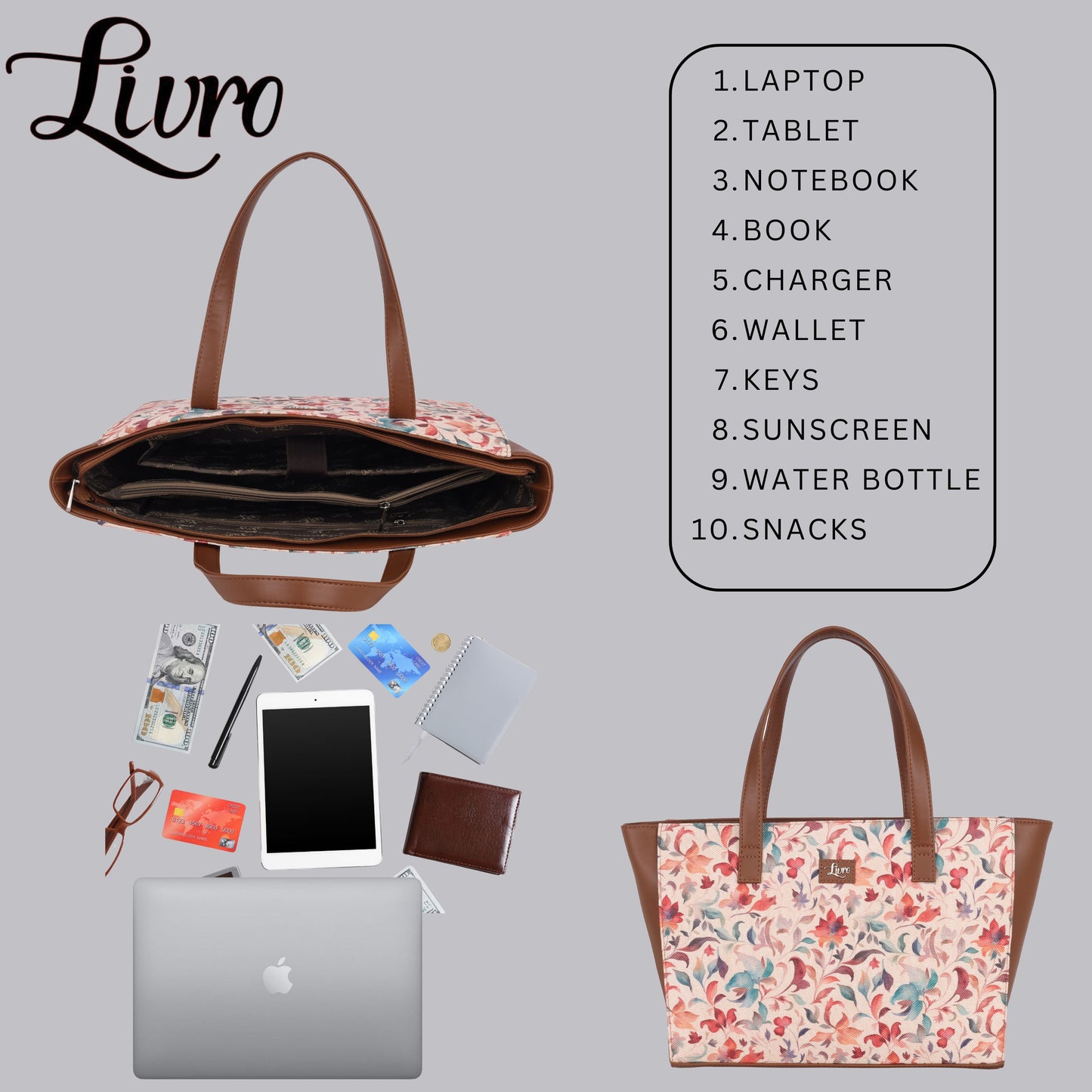 LIVRO Vegan Leather Women's Office Bag | Spacious 15 Inch Laptop Bag for Women | Perfect for Meetings, Travel, and Shopping | Stylish Laptop Tote for Women | Professional Chic Bag